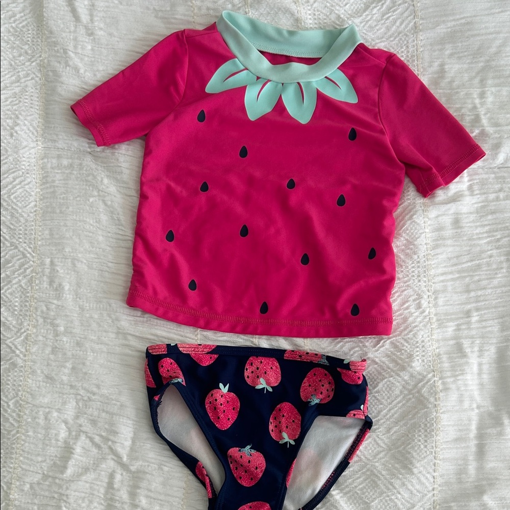 Carter's Pink Strawberry Rashguard with Navy Strawberry Bottoms